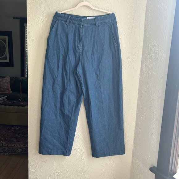 Old Navy Womens hi Wide Leg Jeans Trousers 12 Blue Denim Career Casual Feminine - Picture 9 of 10